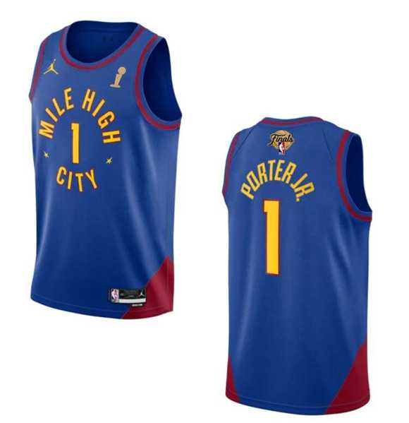 Mens Denver Nuggets #1 Michael Porter Jr. Blue 2023 Finals Champions Statement Edition Stitched Basketball Jersey